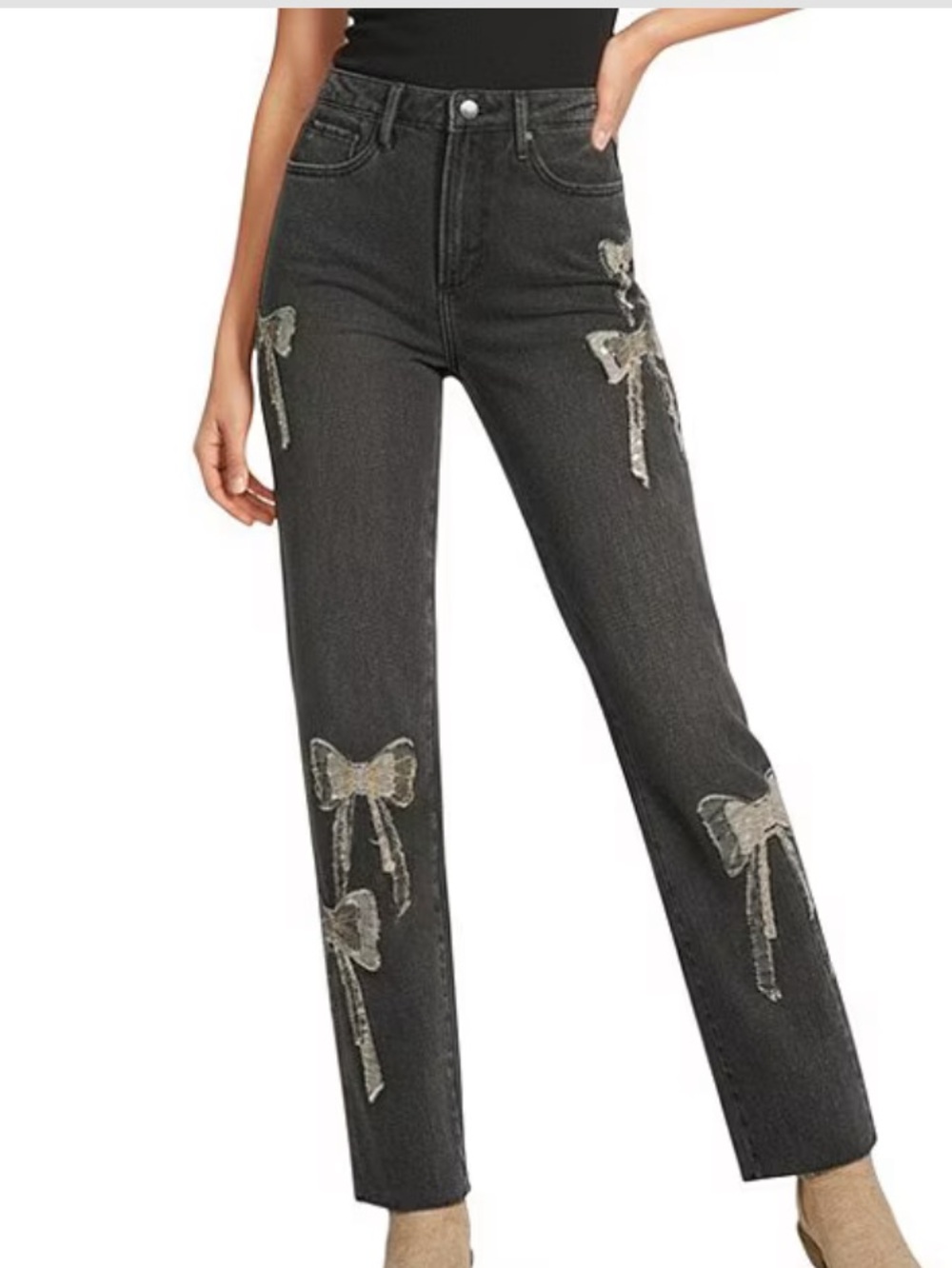 Driftwood Royce What Fun Stretch Denim Patchwork 3D Bow Straight Leg Ankle Jeans - Picture 10 of 11